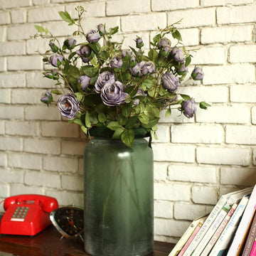 Artificial Flower Silk Rose Flower Bloom and Bud Stem in Purple 39"